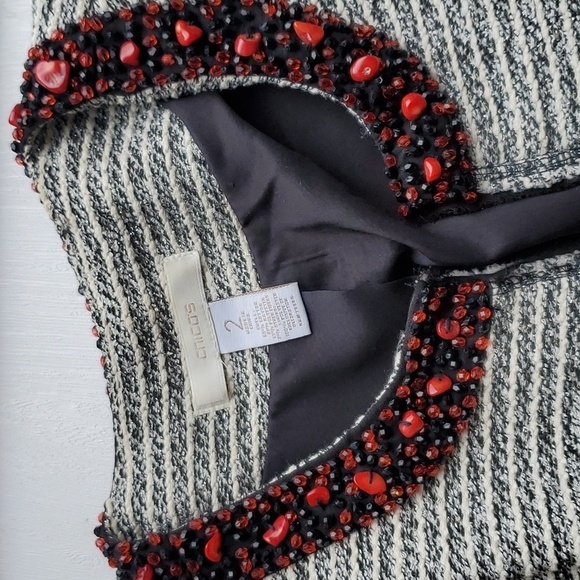 Chico's Black, White, Silver Tweed Jacket with Embellished Neckline 2 / L - Picture 7 of 11